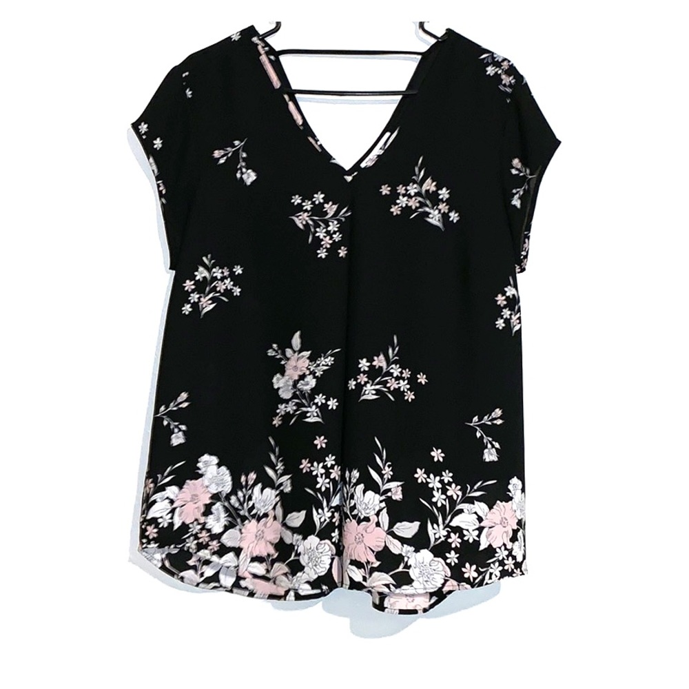 Black floral and pink blouse